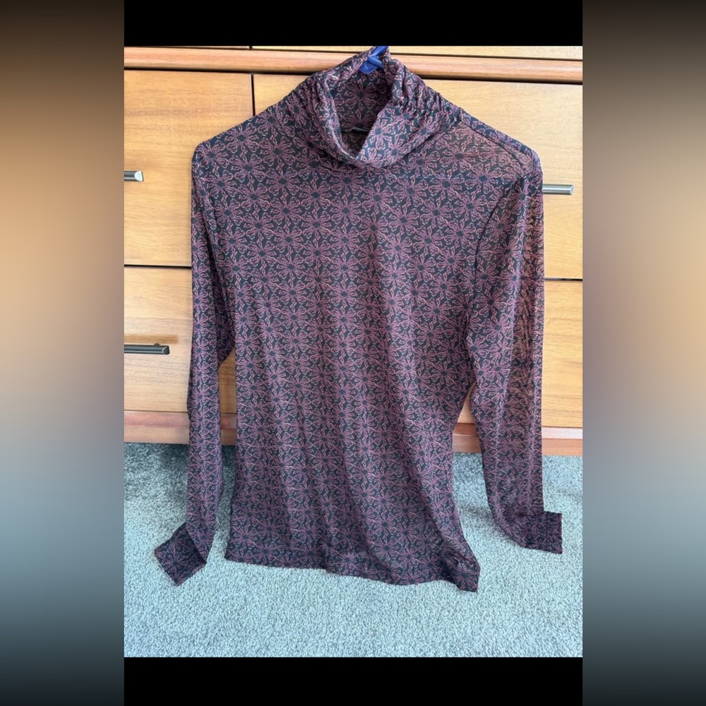 White House Black Market Red and Black Patterned Turtleneck Sweater